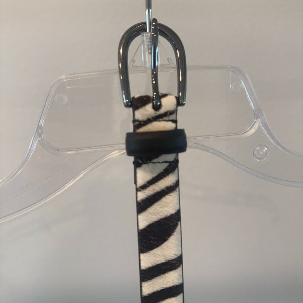 CAbi Zebra Print Haircalf Leather Belt – Black & White, Size Medium